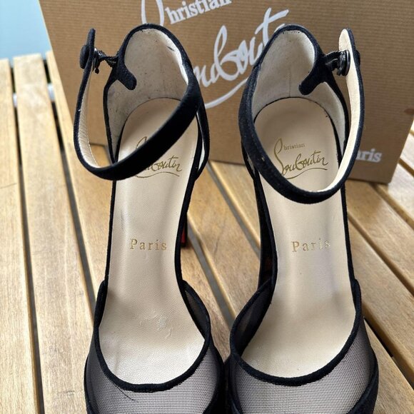 Christian Louboutin Suede Mesh Open-Toe Pumps - Picture 6 of 11